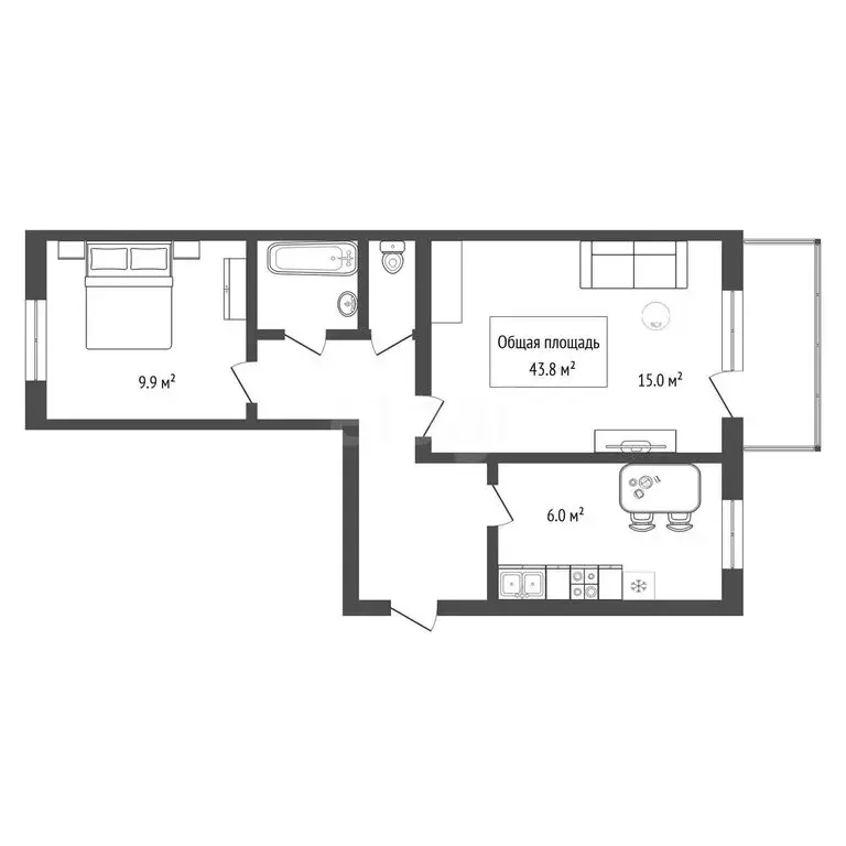 2-комнатная квартира: Искитим, микрорайон Южный, 40 (43.8 м) - Фото 1