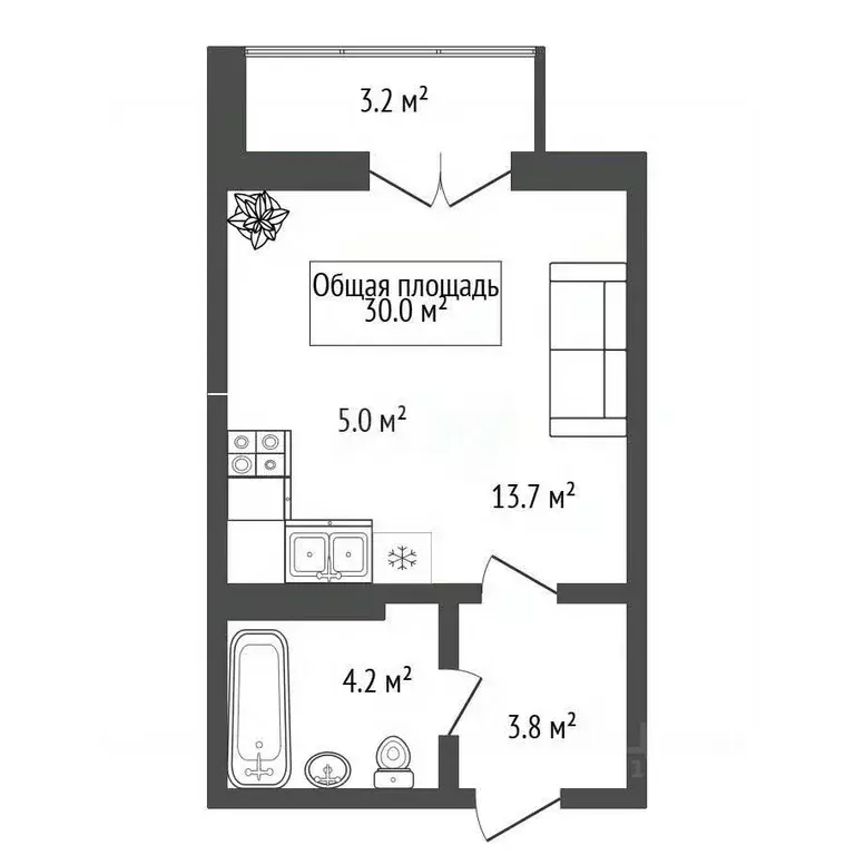 Студия Новосибирская область, Новосибирск Тульская ул., 76 (30.0 м) - Фото 2