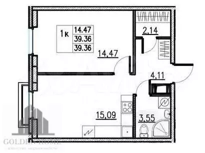 1-к. квартира, 39 м, 4/9 эт. - Фото 0