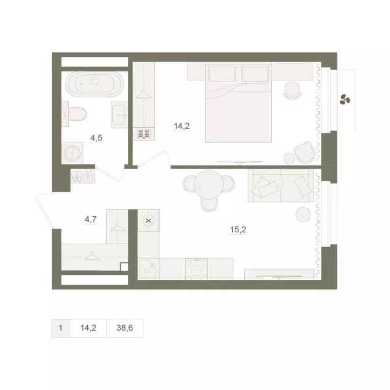 1-к кв. Башкортостан, Уфа Родина Парк жилой комплекс (38.6 м) - Фото 1