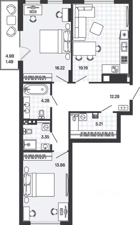 2-к кв. Калининградская область, Гурьевский муниципальный округ, пос. ... - Фото 1