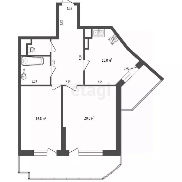 2-к кв. Краснодарский край, Краснодар Юбилейный мкр, бул. Клары Лучко, ... - Фото 2