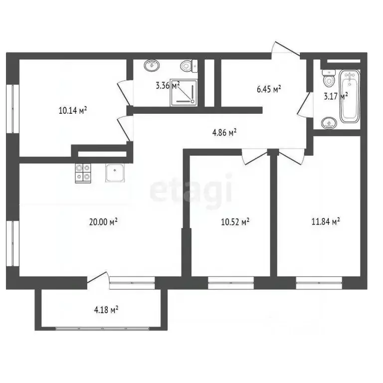 3-к кв. Тюменская область, Тюмень ул. Краснооктябрьская, 16к1 (70.8 м) - Фото 2