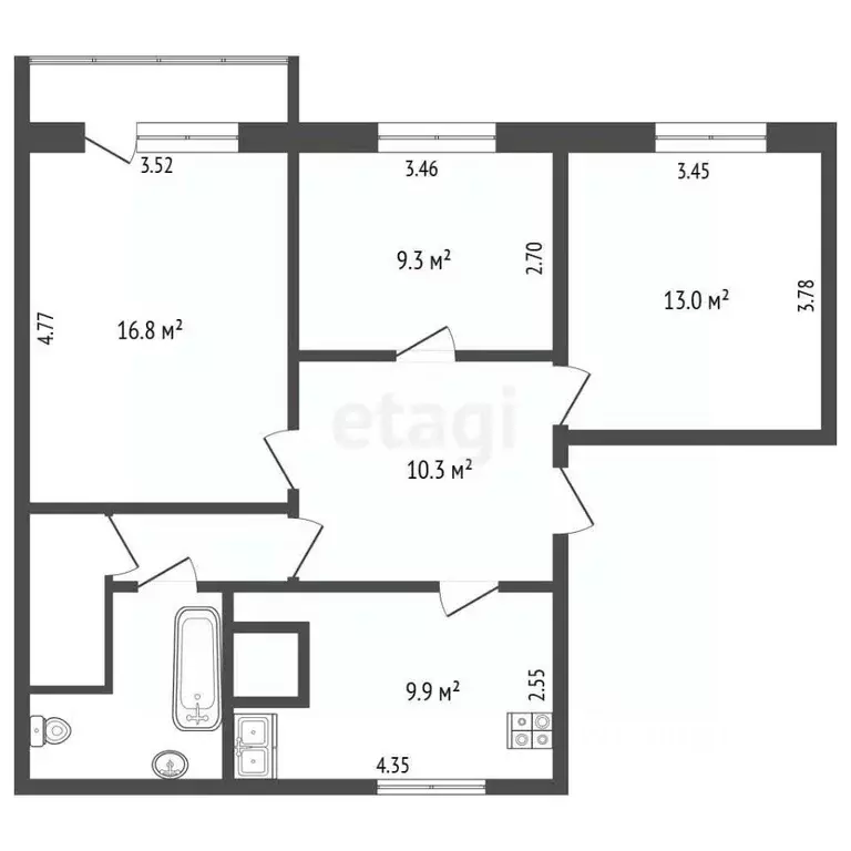 3-к кв. Вологодская область, Череповецкий район, пос. Суда ул. Заря, 1 ... - Фото 1