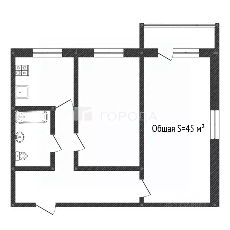 2-к кв. Кемеровская область, Новокузнецк ул. Циолковского, 5 (45.0 м) - Фото 2