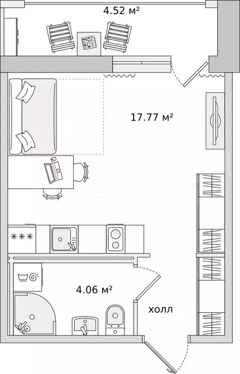 Квартира-студия, 25м, 9/15эт. - Фото 0