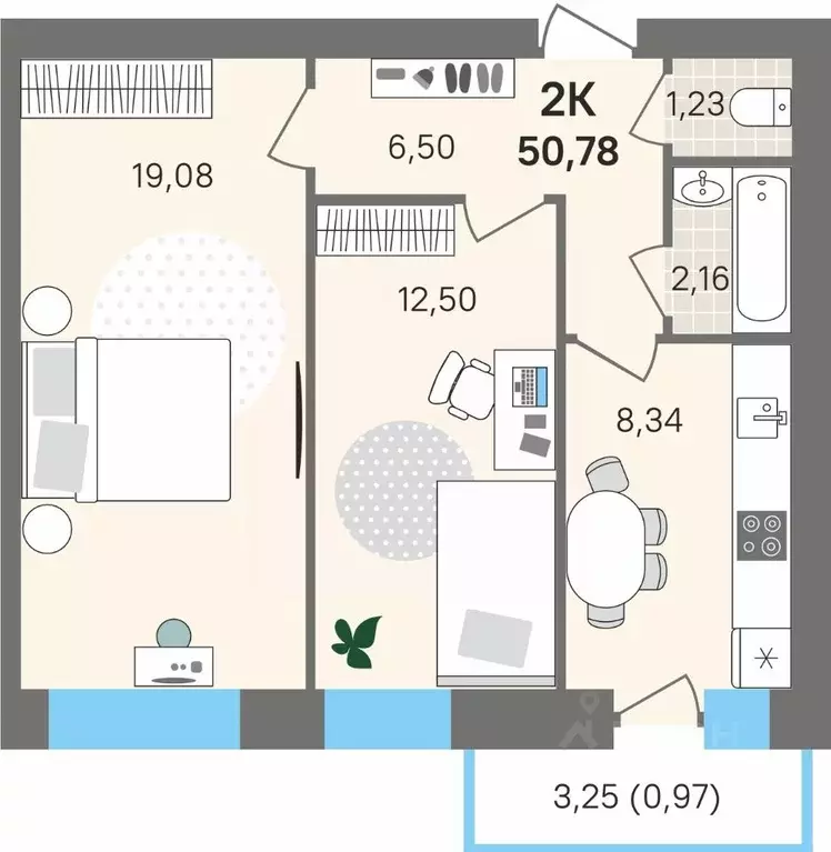 2-к кв. Пермский край, Пермский муниципальный округ, с. Култаево ул. ... - Фото 1