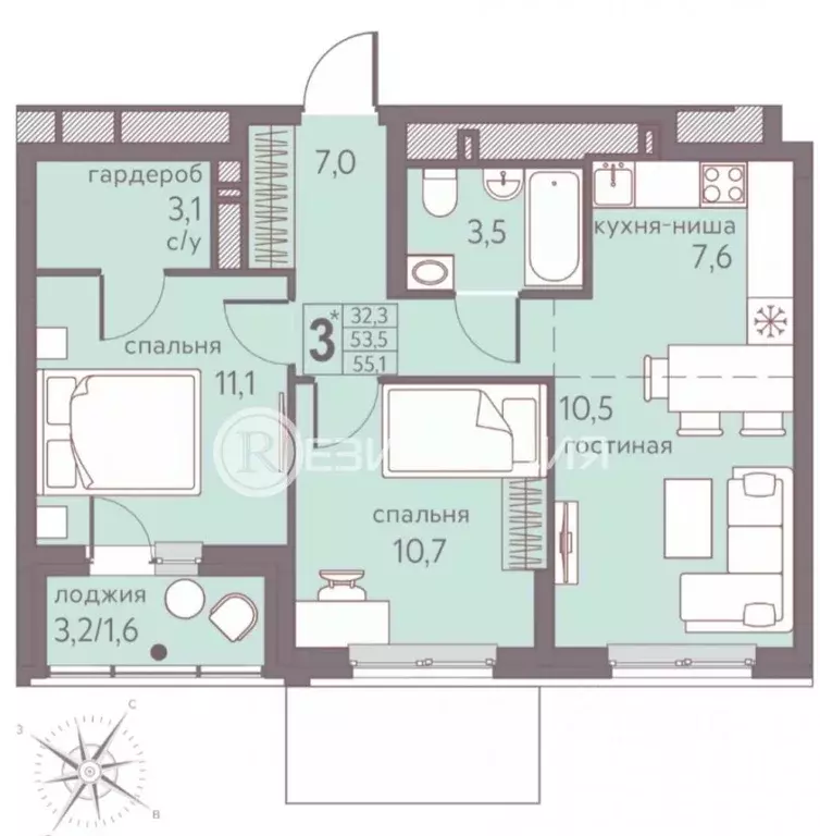 3-к кв. Пермский край, Пермь ул. Серебристая, 5 (55.1 м) - Фото 2