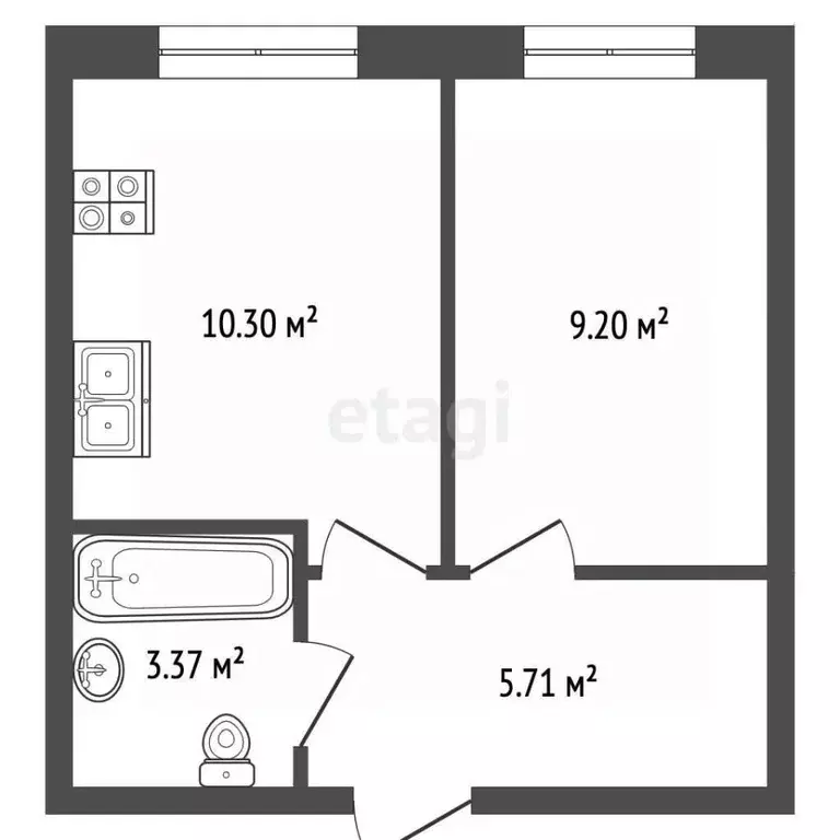 1-к кв. Калининградская область, Гурьевский муниципальный округ, пос. ... - Фото 1