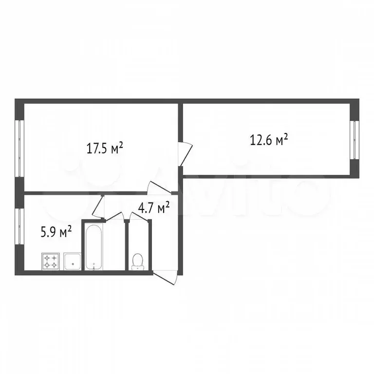 2-к. квартира, 45,6 м, 1/5 эт. - Фото 0