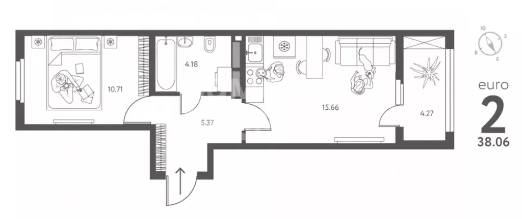 1-к кв. Липецкая область, Липецк ул. Перова, 2Д (38.06 м) - Фото 2