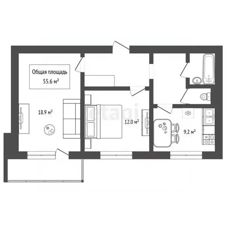 2-к кв. Новосибирская область, Новосибирск ул. Титова, 236/1 (55.7 м) - Фото 2