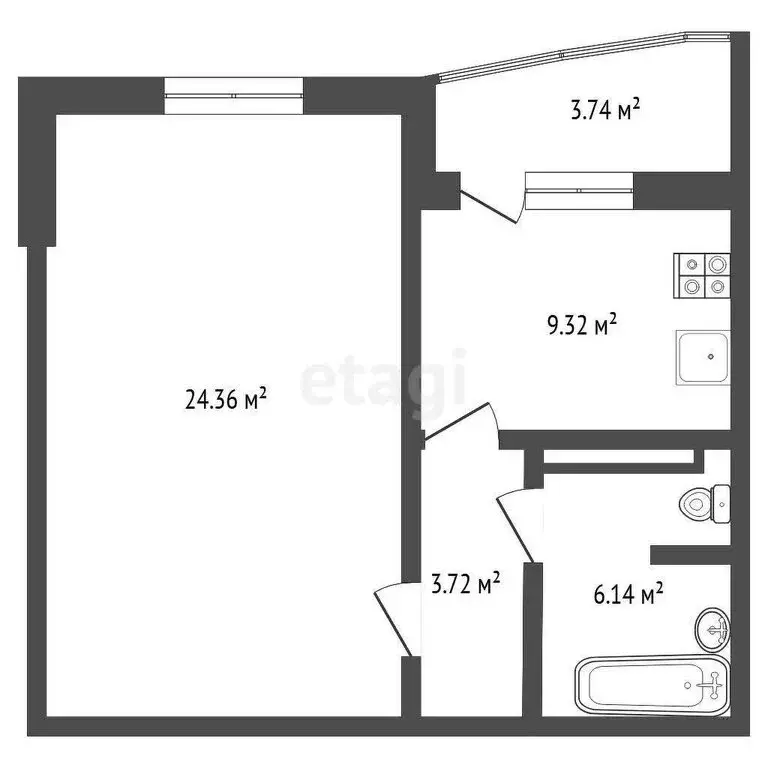 1-комнатная квартира: Дударева, улица Созидателей, 1 (43.3 м) - Фото 1