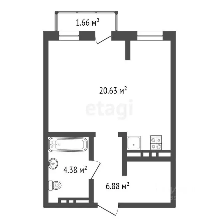 Студия Тюменская область, Тюмень ул. Вадима Бованенко, 13 (31.89 м) - Фото 1