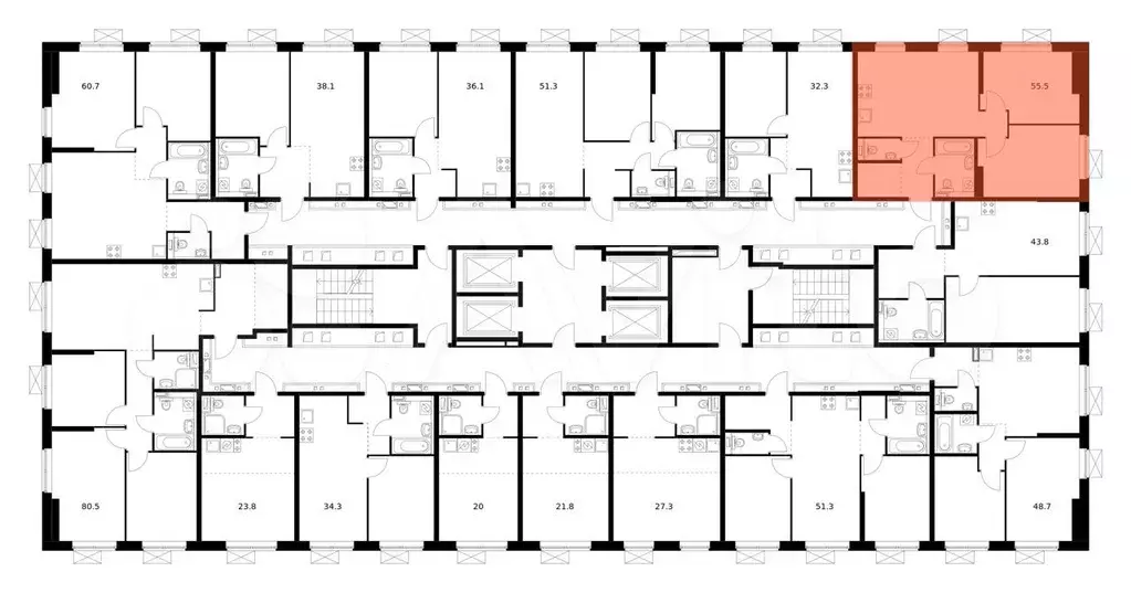 2-к. квартира, 54,6 м, 29/33 эт. - Фото 1