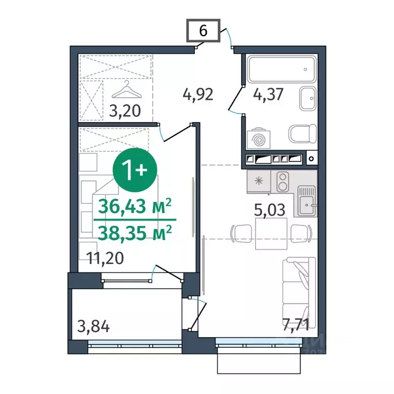 1-к кв. Тюменская область, Тюмень ул. Тимофея Кармацкого, 17 (36.43 м) - Фото 0