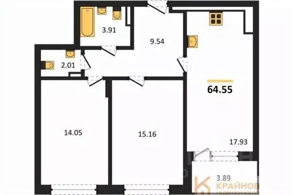2-к кв. Воронежская область, Воронеж Московский просп., 66 (64.55 м) - Фото 0