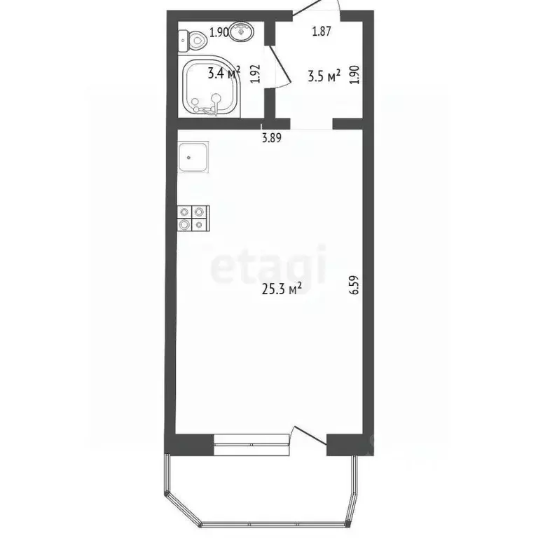 Студия Тюменская область, Тюмень ул. 50 лет ВЛКСМ, 13 (36.2 м) - Фото 1