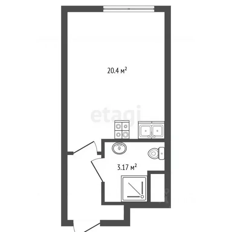 Студия Санкт-Петербург просп. Крузенштерна, 4с1 (20.4 м) - Фото 2