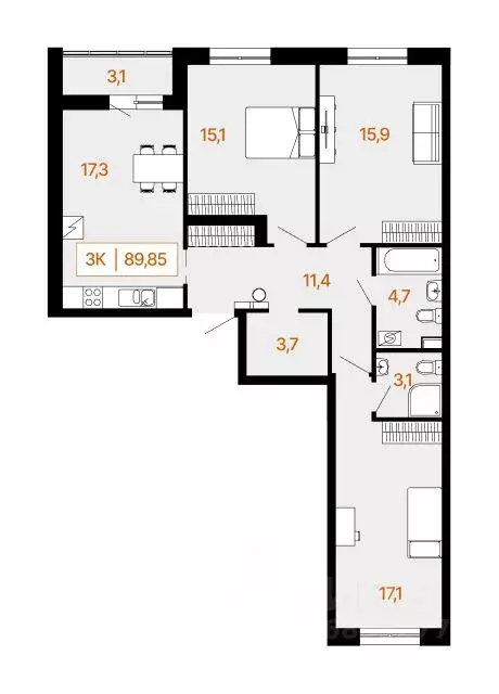 3-к кв. Ханты-Мансийский АО, Ханты-Мансийск Самаровская ул., 2А (89.85 ... - Фото 0