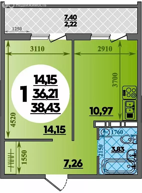 1-комнатная квартира: Краснодар, жилой район Восточный, жилой комплекс ... - Фото 1