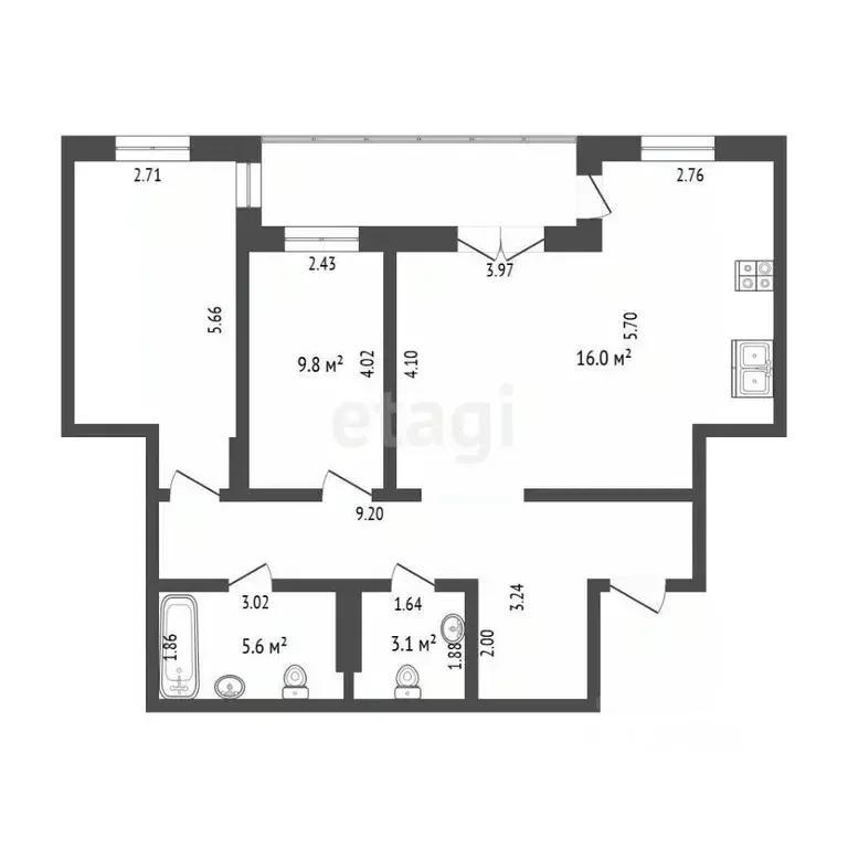 3-к кв. Тюменская область, Тюмень ул. Михаила Сперанского, 37 (74.3 м) - Фото 2
