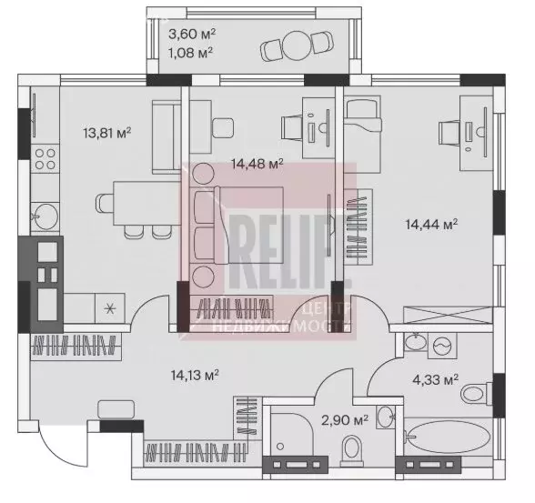 2-комнатная квартира: посёлок Малое Исаково, Первая улица, 1к2 (65.6 ... - Фото 1