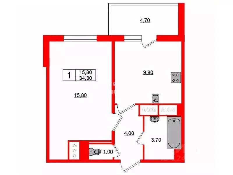 1-к кв. Санкт-Петербург просп. Энергетиков, 9к6 (34.3 м) - Фото 1