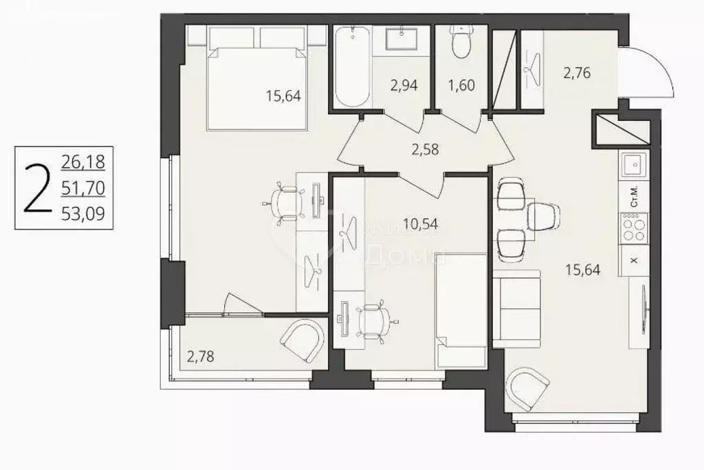 2-комнатная квартира: Волгоград, улица Степана Разина, 27 (53 м) - Фото 1