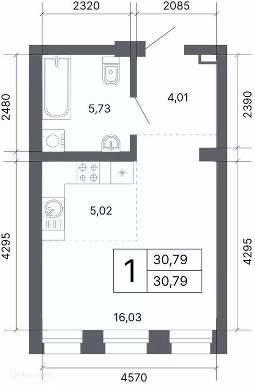 Продаётся 1-к квартира, 30.6 м - Фото 1