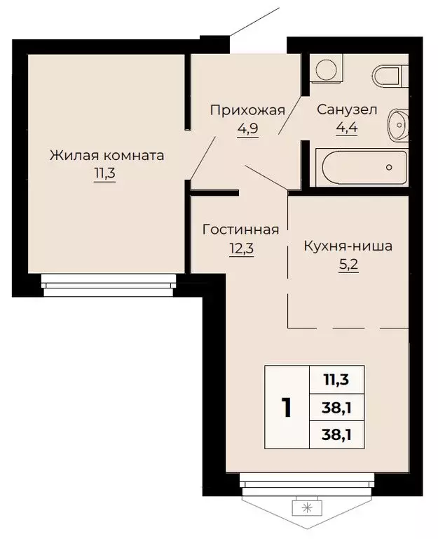 1-комнатная квартира: Екатеринбург, улица Одинарка, 6 (38.1 м) - Фото 1
