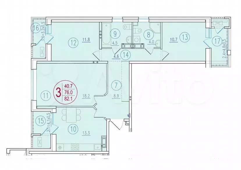 3-к. квартира, 82,1м, 11/23эт. - Фото 1