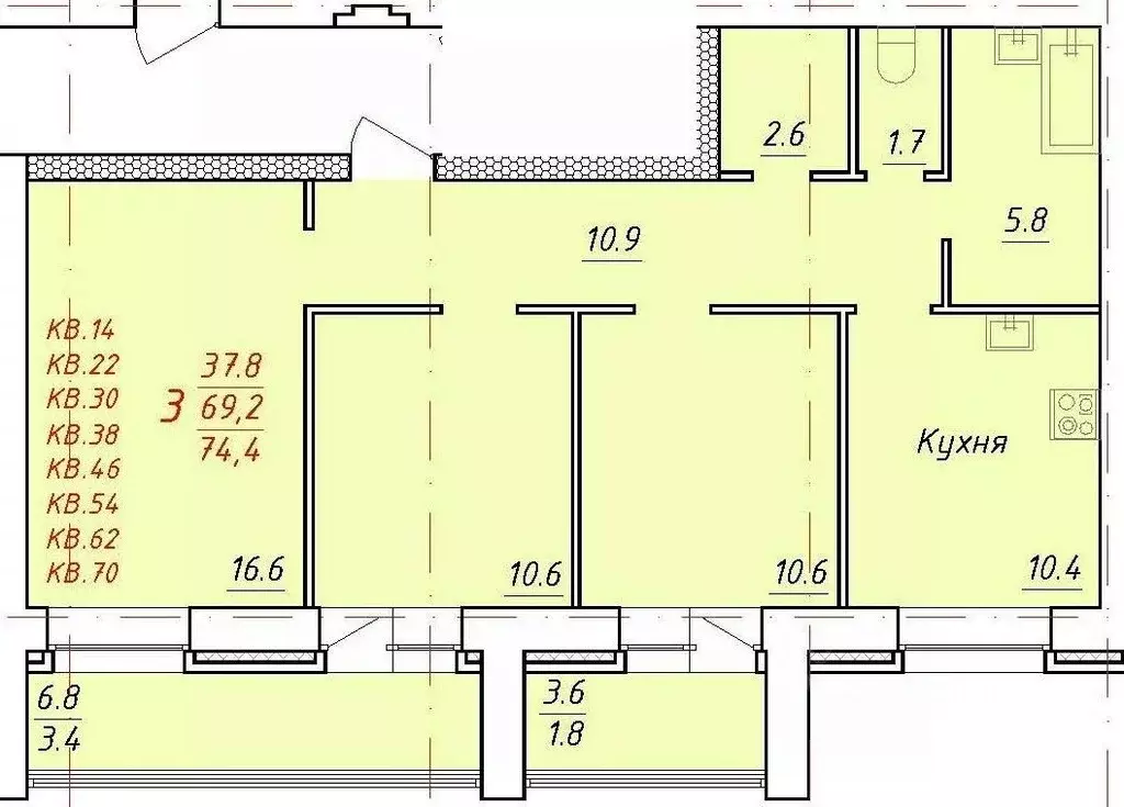 3-к кв. Алтайский край, Новоалтайск Индустриальная ул., 18 (74.4 м) - Фото 0