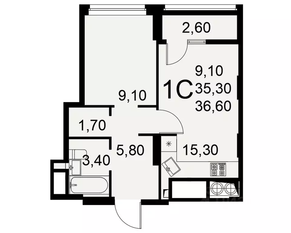 1-к кв. Рязанская область, Рязань Интернациональная ул., 20 (35.3 м) - Фото 0