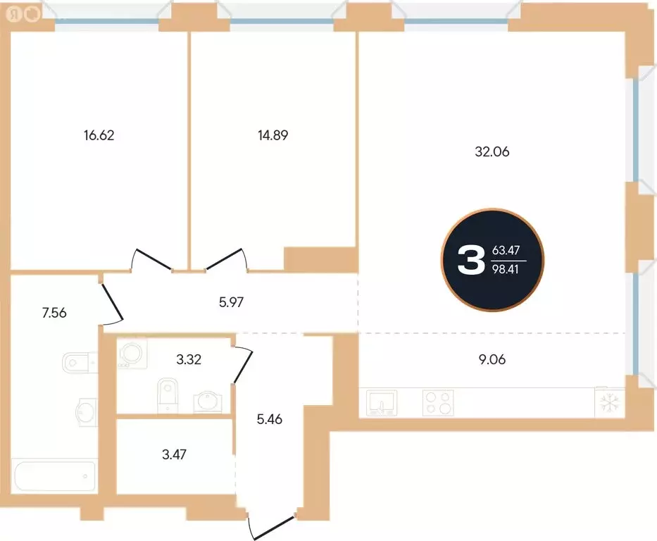 3-комнатная квартира: Уфа, улица Рихарда Зорге, 73/1 (98.7 м) - Фото 0