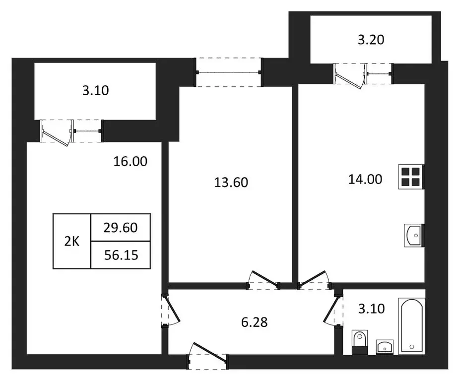 2-комнатная квартира: Новосибирск, улица Семёна Иоаниди, 5 (56.15 м) - Фото 0