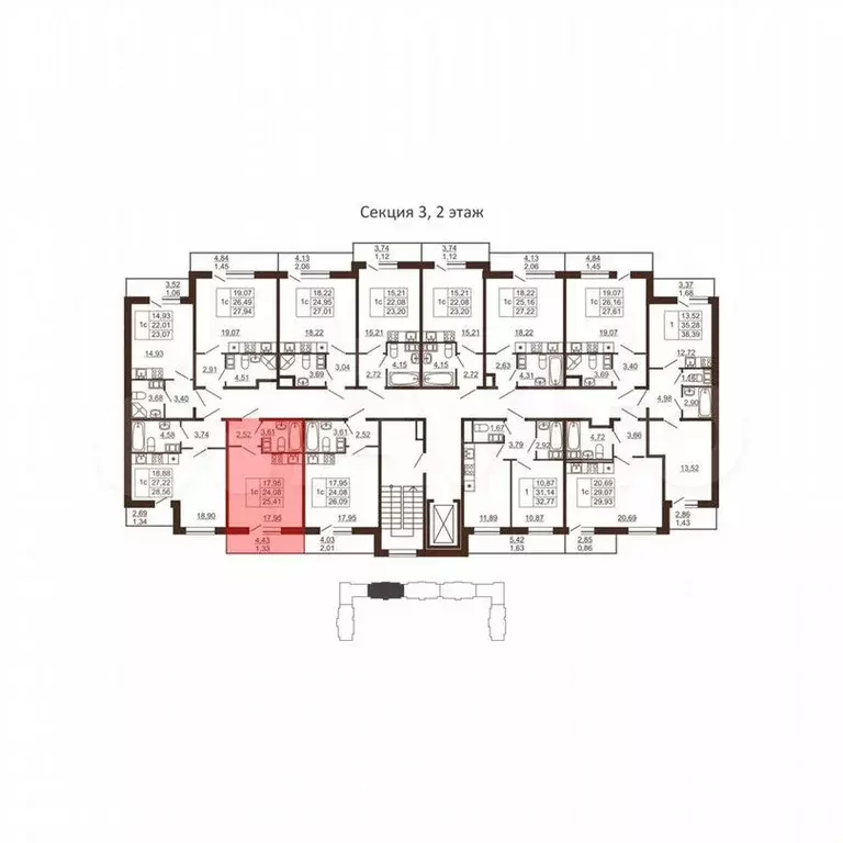 Квартира-студия, 25,4м, 6/6эт. - Фото 1