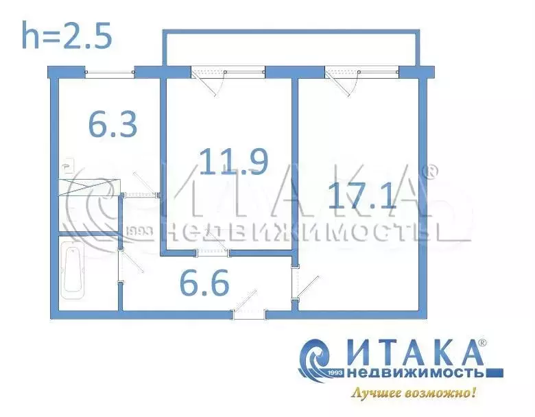 2-к. квартира, 46 м, 4/5 эт. - Фото 0