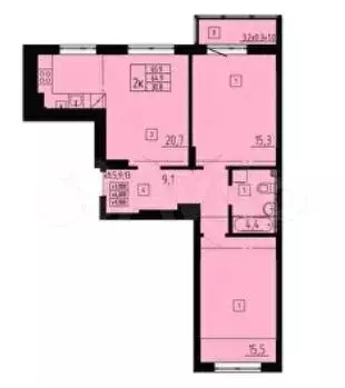 2-к. квартира, 65,9 м, 4/8 эт. - Фото 1
