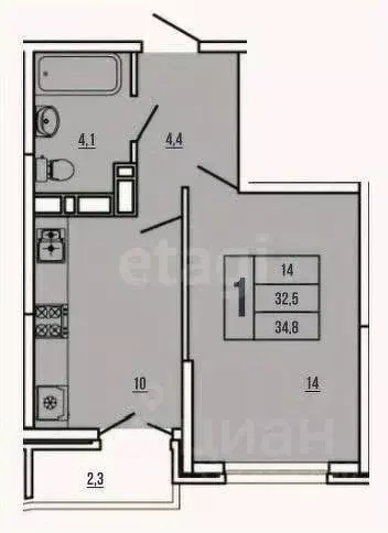 1-к кв. Краснодарский край, Краснодар ул. Командорская, 9/2 (32.5 м) - Фото 1