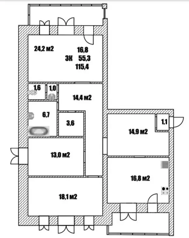 3-к кв. Вологодская область, Вологда Ленинградская ул., 103б (121.0 м) - Фото 1