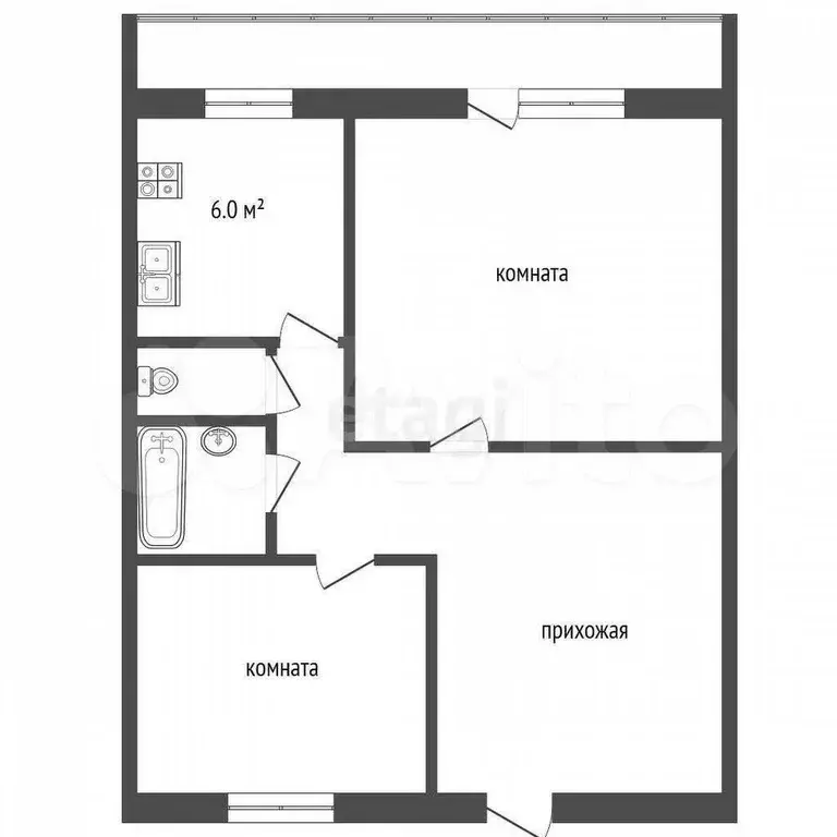 2-к. квартира, 48 м, 1/5 эт. - Фото 0