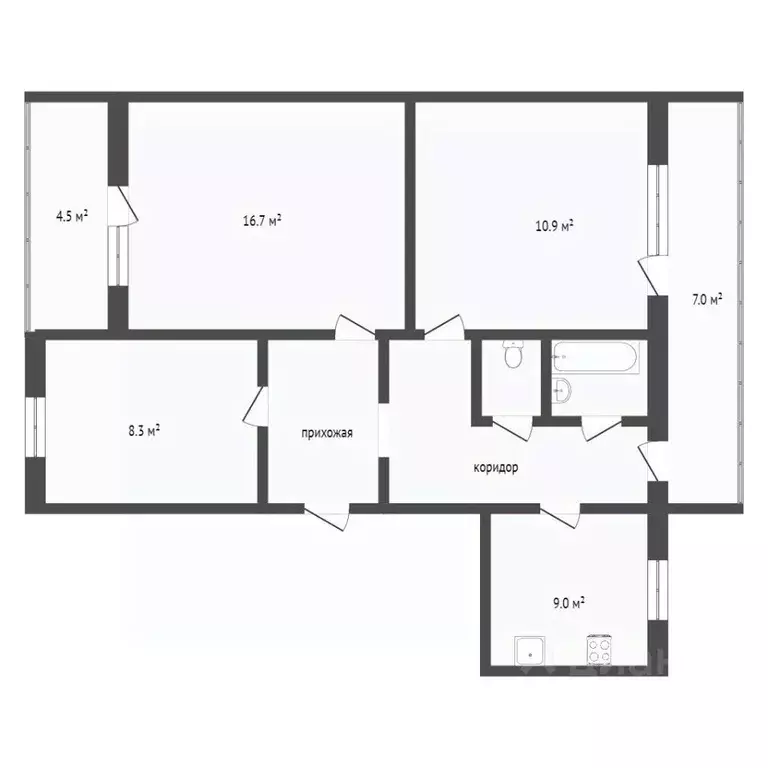 3-к кв. Севастополь ул. Репина, 1Б/4 (65.0 м) - Фото 1