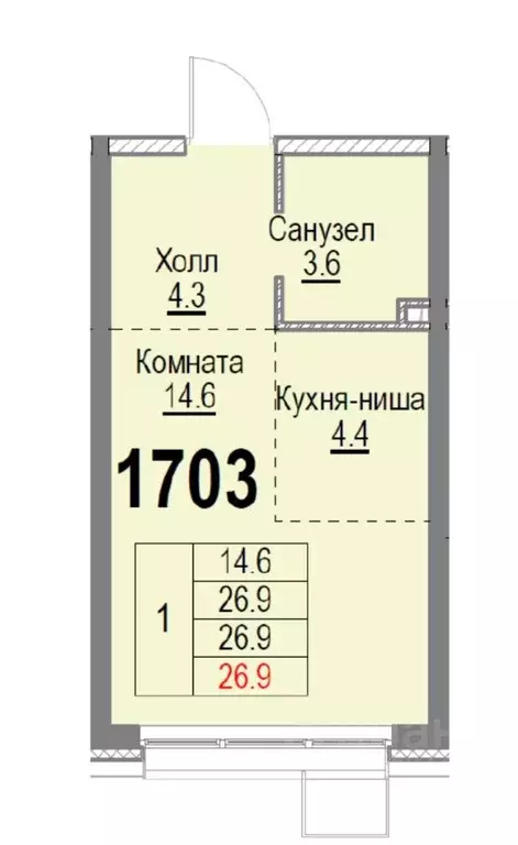 Студия Москва Газгольдерная ул., 10 (27.0 м) - Фото 1