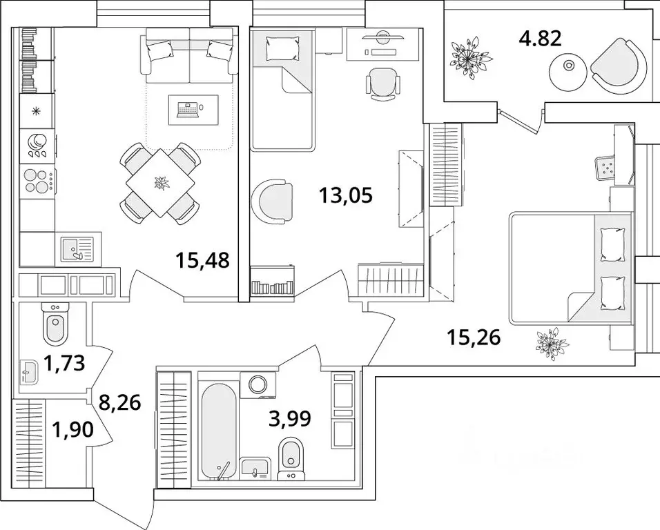 2-к кв. Санкт-Петербург Кубинская ул., 82к3с1 (62.3 м) - Фото 0