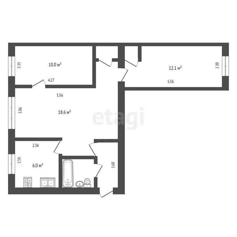 3-комнатная квартира: Пермь, улица Крупской, 57 (54.7 м) - Фото 0