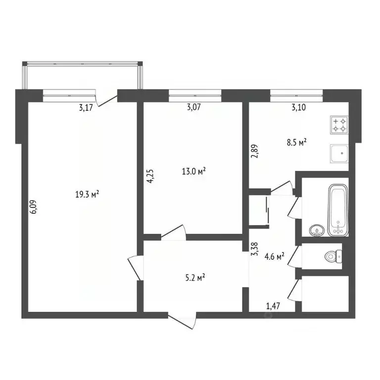 2-к кв. Амурская область, Благовещенск Студенческая ул., 34/1 (55.4 м) - Фото 2