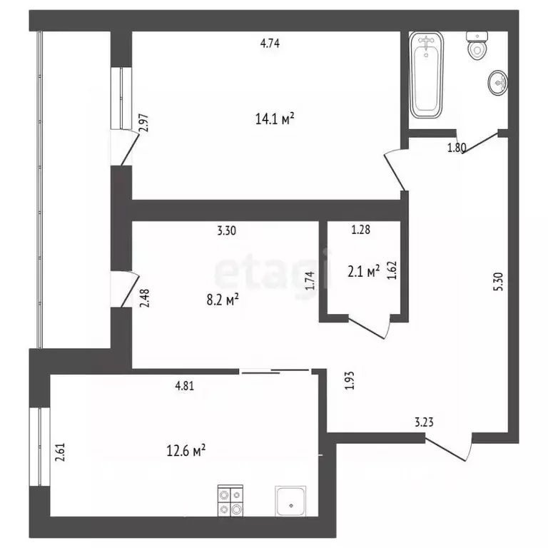 2-к кв. Тюменская область, Тюмень ул. Вьюжная, 8 (52.2 м) - Фото 1