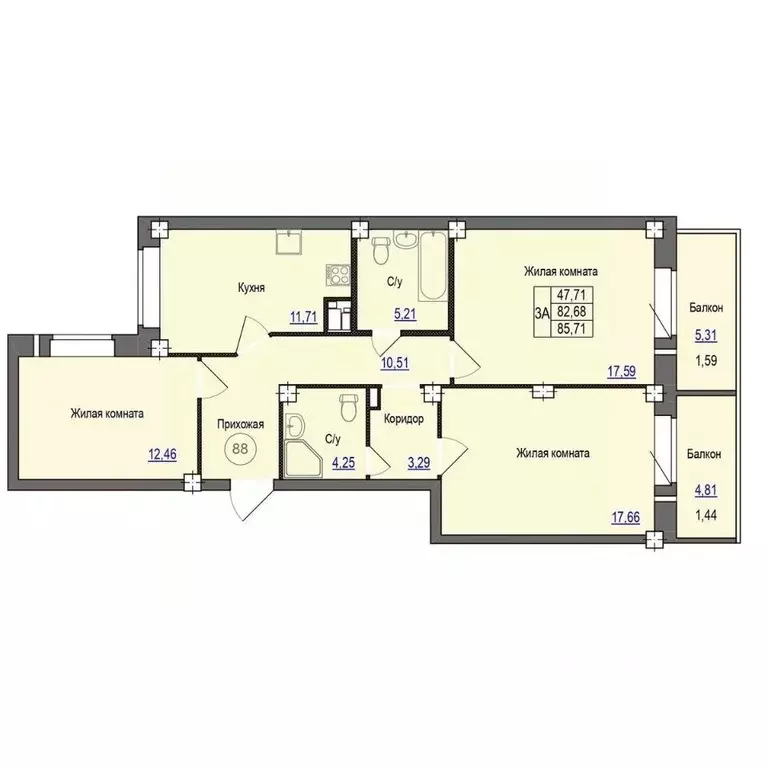 3-к кв. Псковская область, Псковский район, Завеличенская волость, д. ... - Фото 1