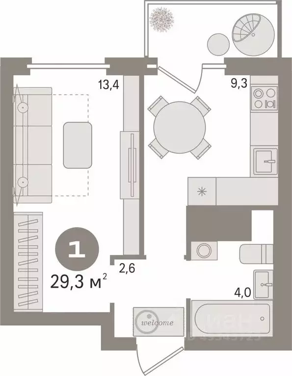 1-к кв. Свердловская область, Екатеринбург ул. Рябинина, 18/3 (29.3 м) - Фото 2